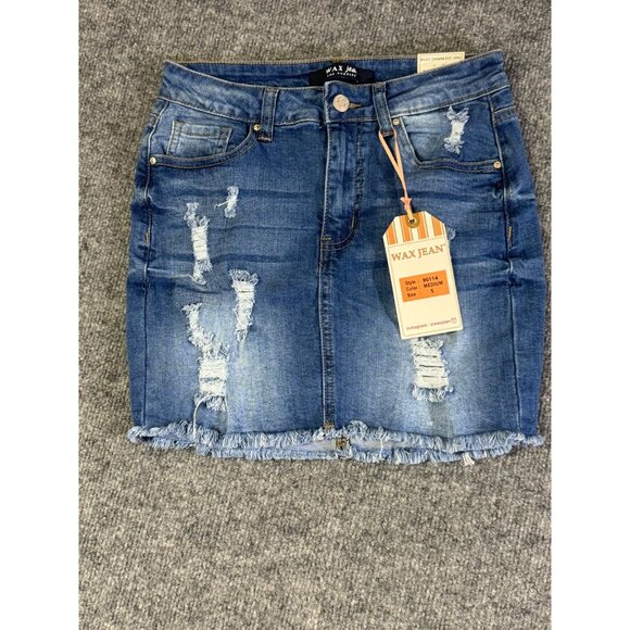 Wax Jean womens size Small Blue Denim Distressed Skirt - Picture 5 of 13